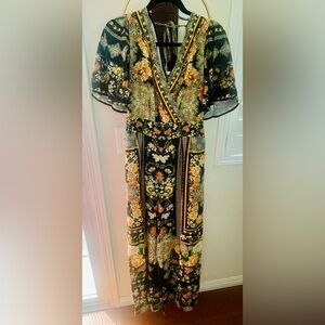 Flying Tomato Black Jumpsuit with Yellow, Orange and Green Floral Print